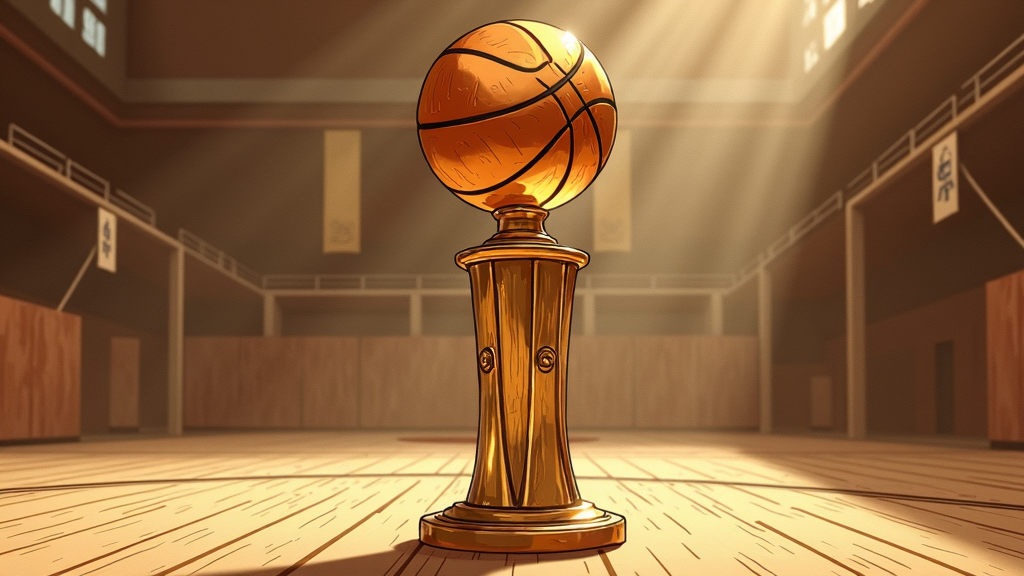 Sepia-toned sketch of the NBA Championship Trophy, evoking nostalgia. The tones add a vintage feel to the drawing while maintaining the structural details of the basketball and the trophy's pedestal.