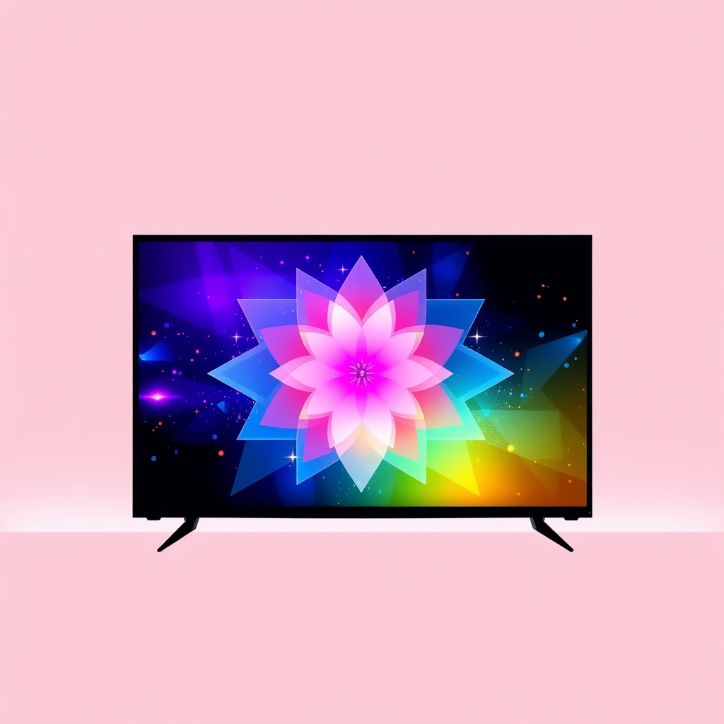 Sub-design Idea 1: 'Data Bloom TV' - An abstract TV silhouette where the screen area dynamically visualizes personalized data points (e.g., favorite genres, watch time) as blooming, abstract geometric shapes or light patterns. Colors and complexity evolve with AI learning.