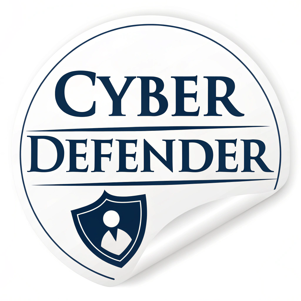 Simple Logo Idea: The words 'Cyber Defender' in a strong, sans-serif typeface, with a small, iconic shield replacing a letter (e.g., the 'o' in Defender) or placed neatly beside or above the text as a compact mark.