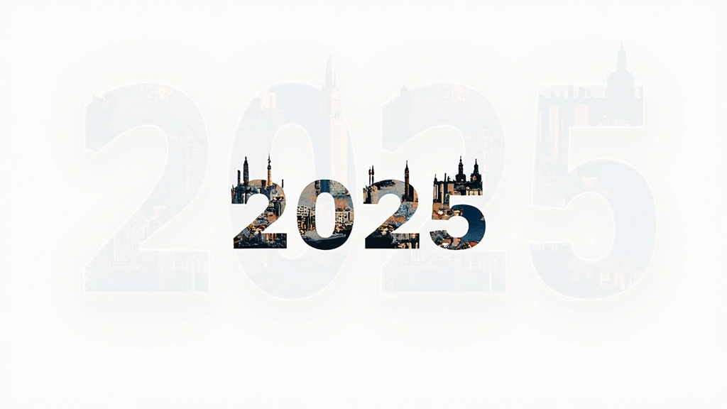 Global Unity Typography: 'Club World Cup 2025' created with letterforms that subtly integrate motifs from participating regions or iconic global landmarks within the type itself. Utilizes bold, modern sans-serif fonts, with '2025' prominent, suggesting a fusion of diverse cultures through clean yet impactful typography.