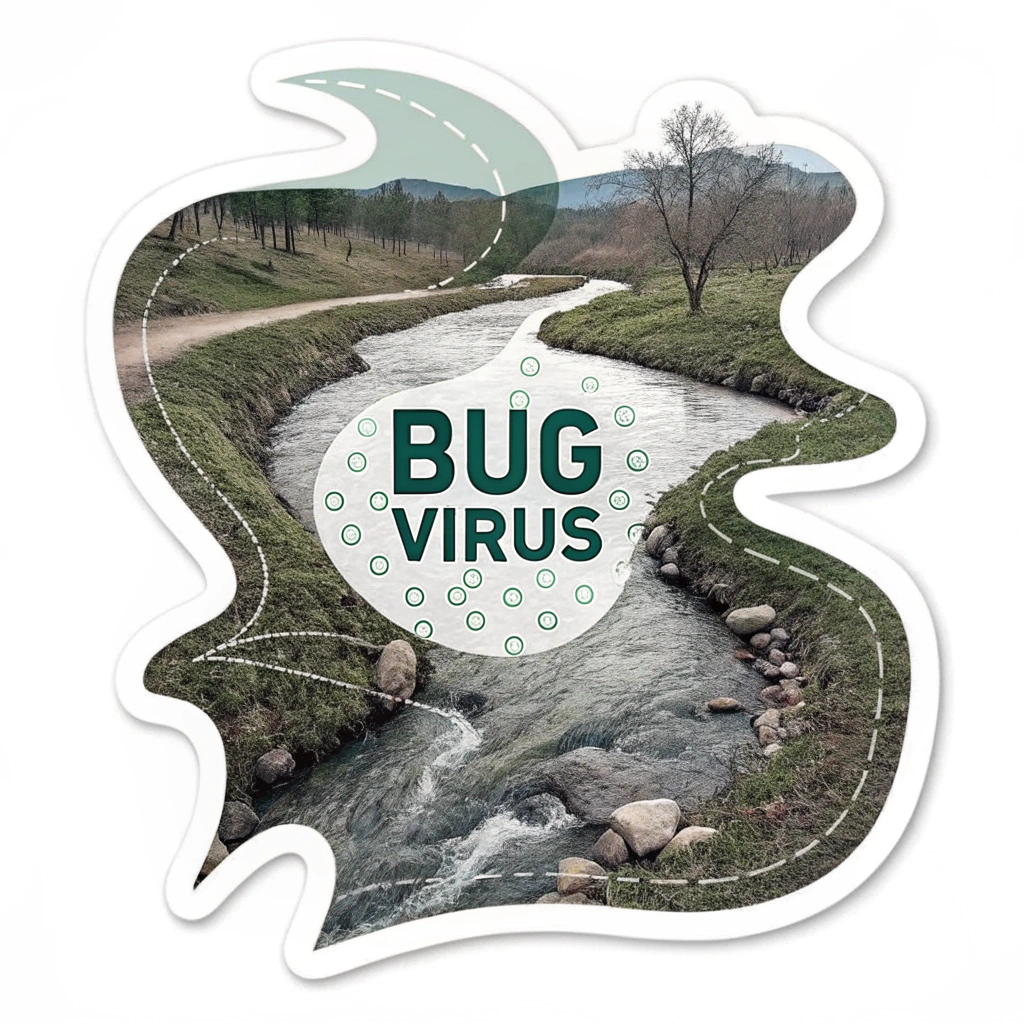 A flowing binary stream forming a subtle background. A stylized, almost camouflaged 'bug' or 'virus' shape is embedded within the stream, composed of binary digits that are slightly misaligned, a different font, or a subtly contrasting color to indicate the hidden intruder.