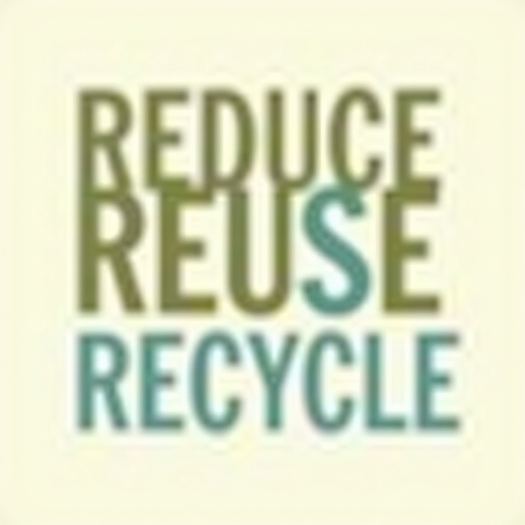Clean, impactful sans-serif typography for 'Reduce, Reuse, Recycle' stacked vertically or horizontally, using a palette of muted earth tones (greens, browns, blues) with a small, discreet Earth or leaf symbol integrated.