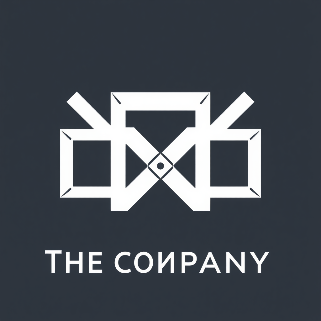 The company's initials or name formed using custom, blocky, geometric letterforms that themselves look like structural components or interconnected forms.