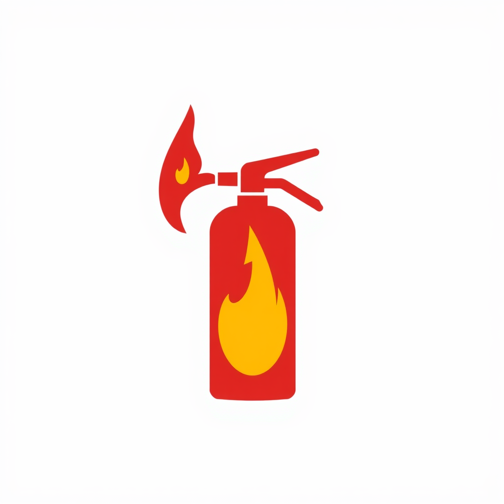 A stylized fire extinguisher with a flame subtly incorporated into its shape.