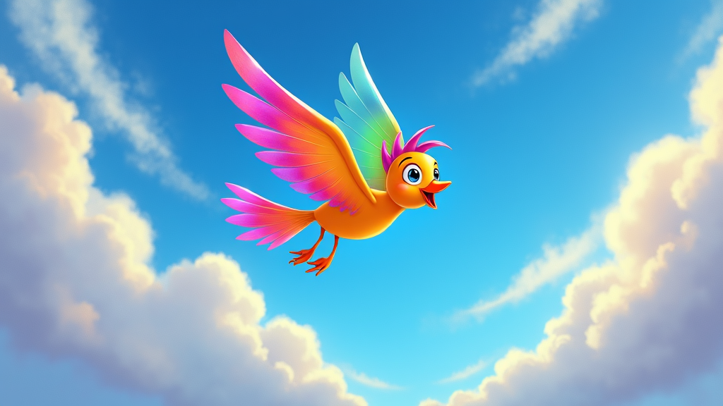 A bird in mid-flight, its wings forming a rainbow arc with a shimmering, ethereal effect.