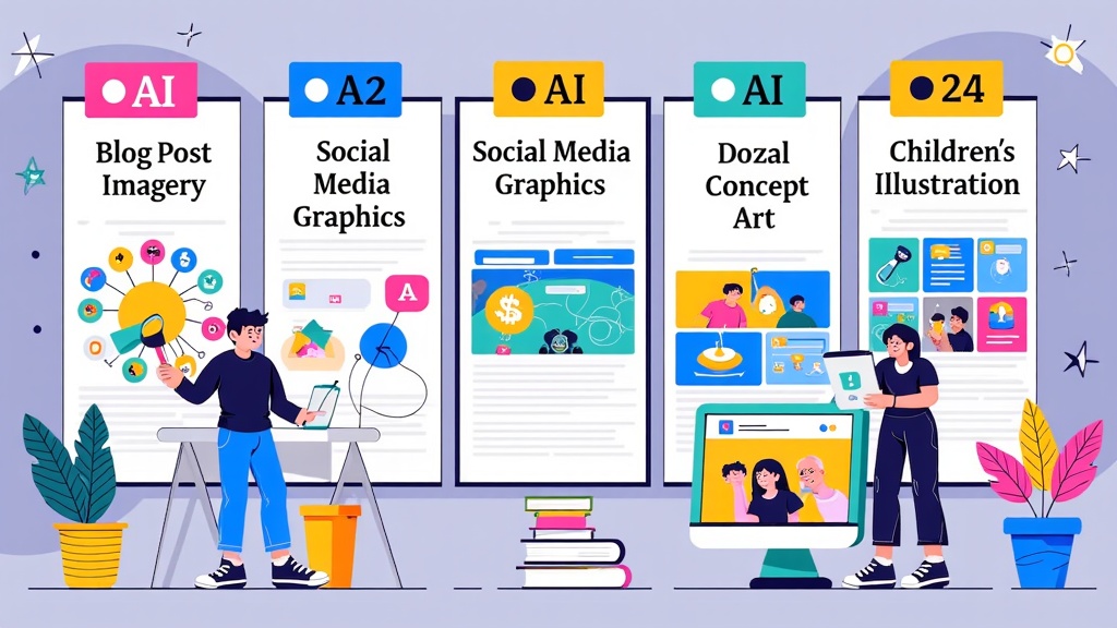 Use-Case Scenario Showcase: Design sections around common illustration use cases (e.g., 'Blog Post Imagery', 'Social Media Graphics', 'Concept Art', 'Children's Book Illustration'). Within each scenario, showcase how different AI tools generate suitable content, comparing their effectiveness for that specific application.
