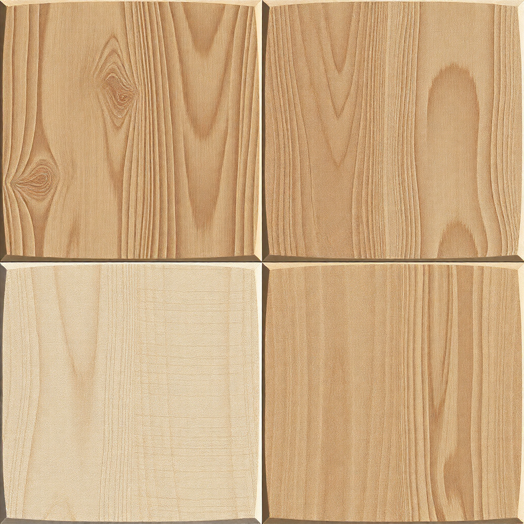 Design a collection of ceramic tiles with raised, textural wood grain patterns, glazed in natural earth tones.