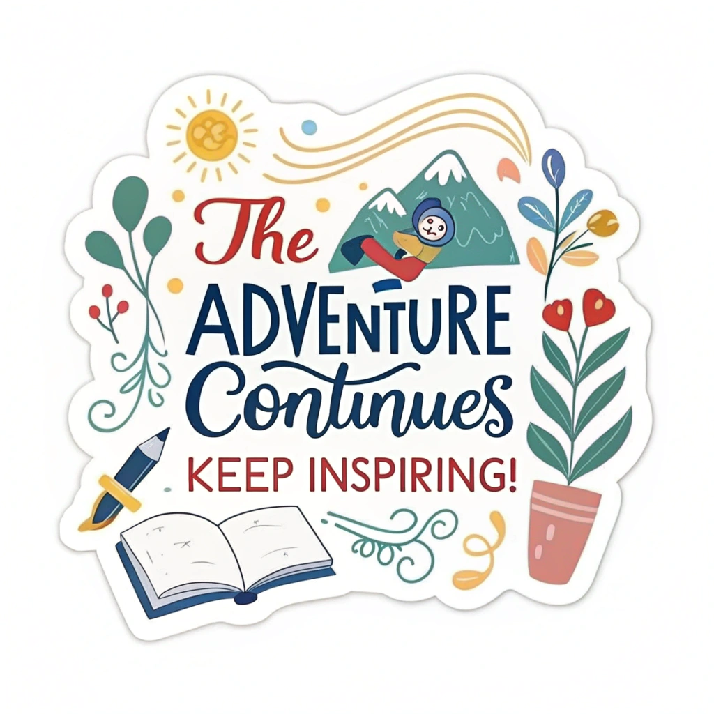 Translated Text (Original is English): Teacher Retention Sticker Designs - The Adventure Continues: Keep Inspiring!