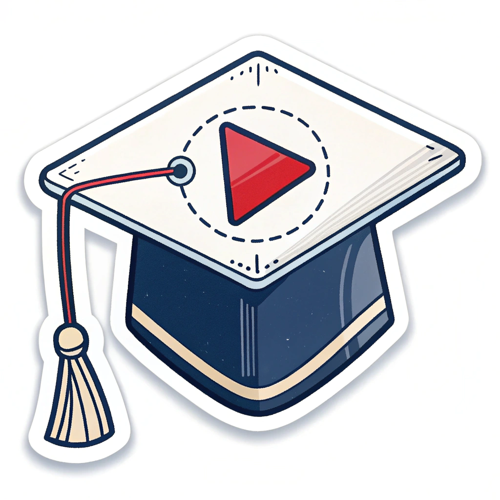 A play button combined with a graduation cap, illustrating successful completion of tasks or learning remotely.