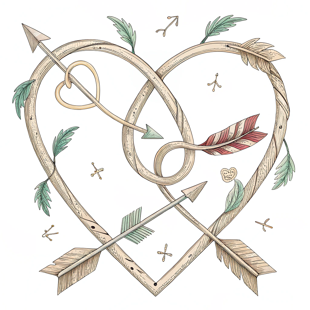 A sticker with a heart made of intertwined arrows, creating a sense of love and connection