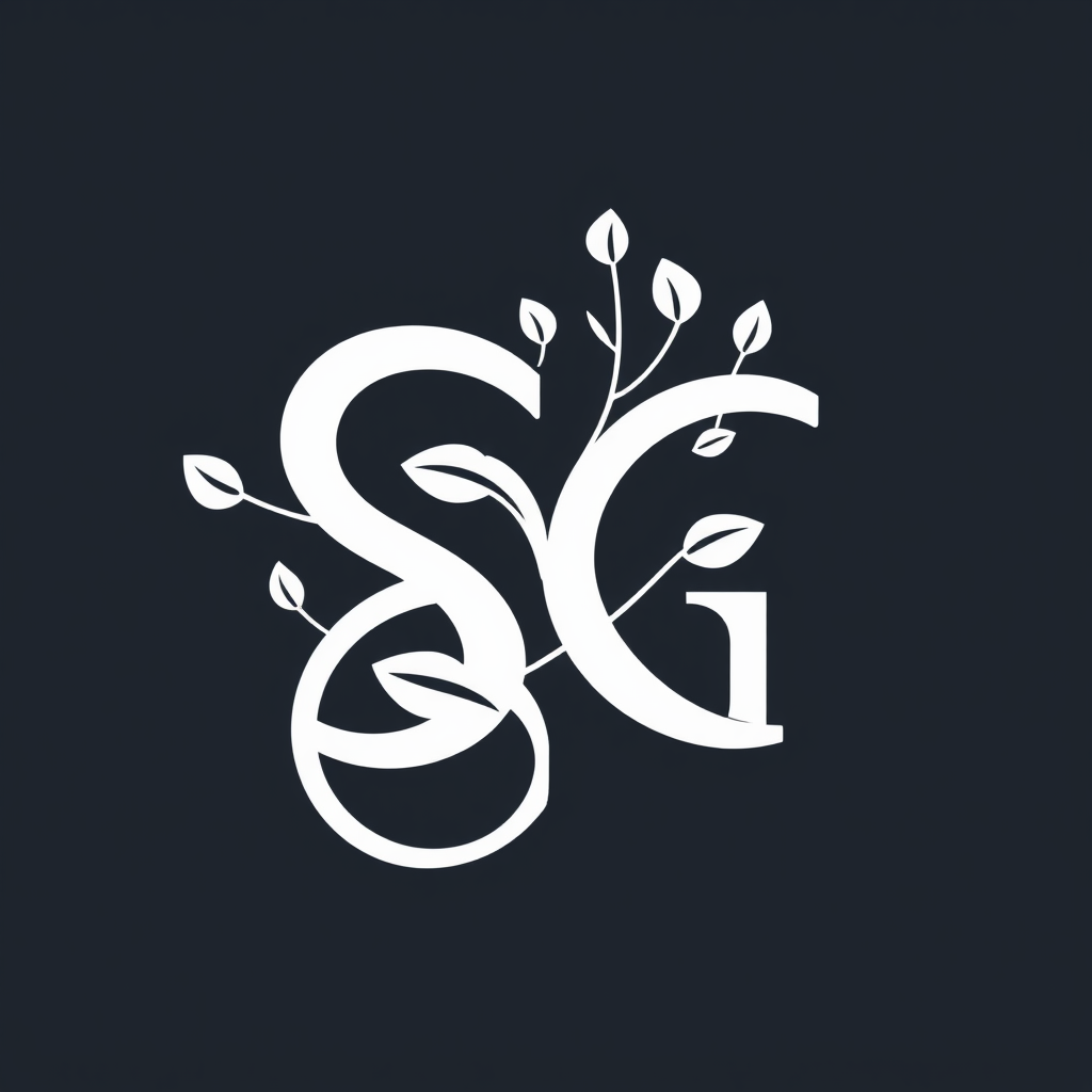 Intertwined 'S' and 'G': The letters are organically intertwined, with elements like small leaves or subtle upward curves branching off from the strokes, suggesting natural growth and synergy within the startup ecosystem.