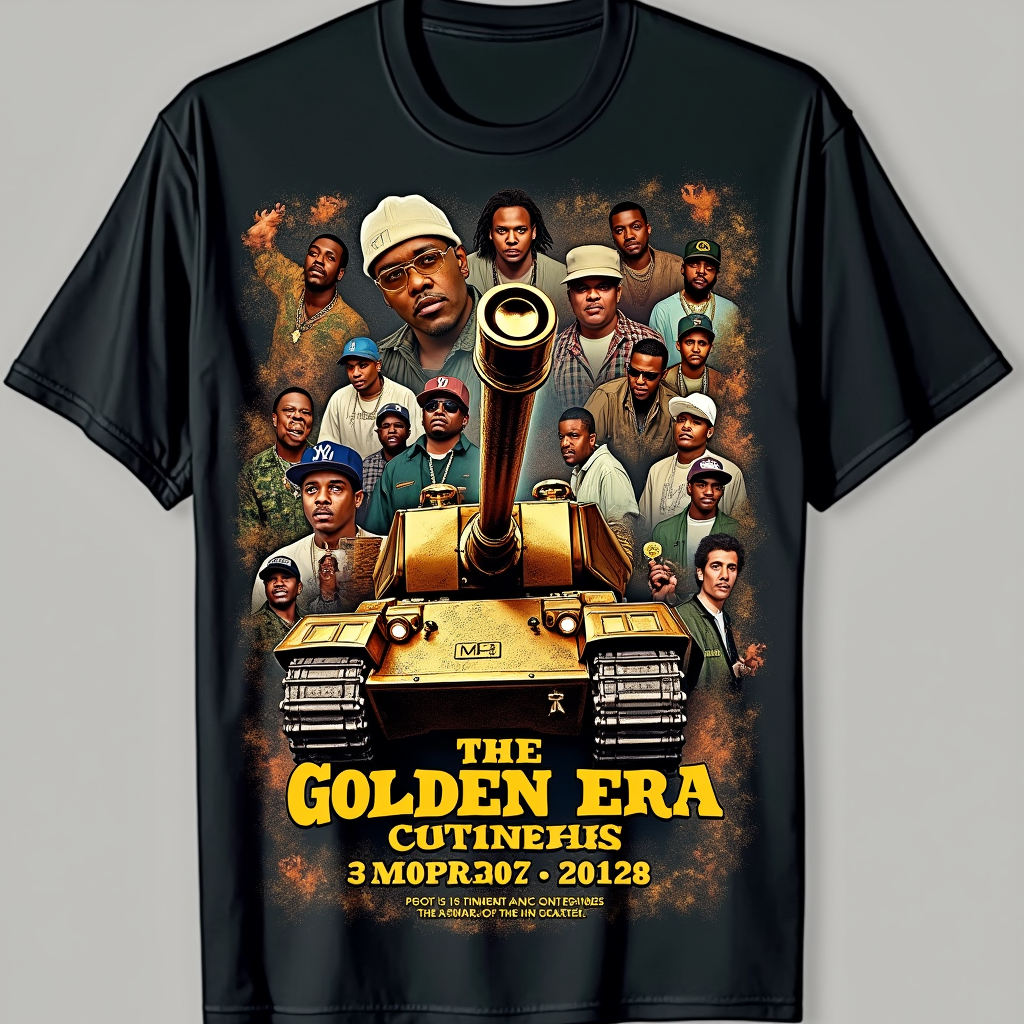 Design Idea 4: A 'Golden Legacy' theme, showcasing a visual timeline or collage of iconic Master P imagery or No Limit album art influences (subtly rendered), culminating in a prominent Golden Tank symbol. Text like 'The Golden Era Continues' alongside event details.