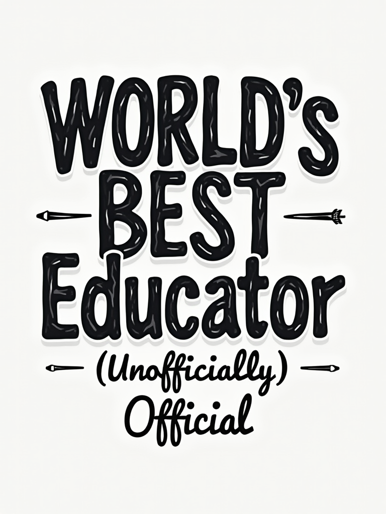 Classic & Bold Typography: 'World's Best Educator' in a large, prominent academic or retro font, with '(Unofficially Official)' in a smaller, contrasting, perhaps handwritten or typewriter font below or offset. Minimal imagery, like a subtle apple or pencil icon integrated.