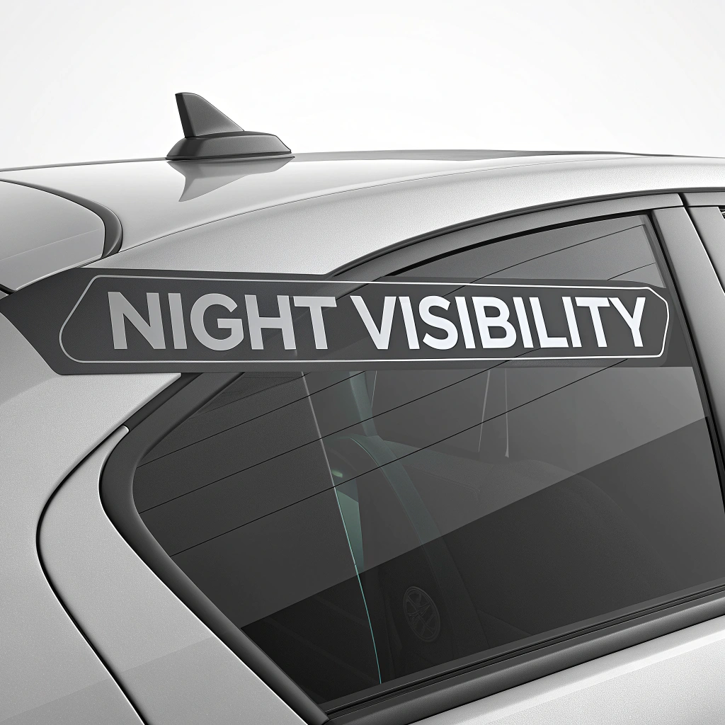 A car sticker with the name in a reflective material for nighttime visibility.