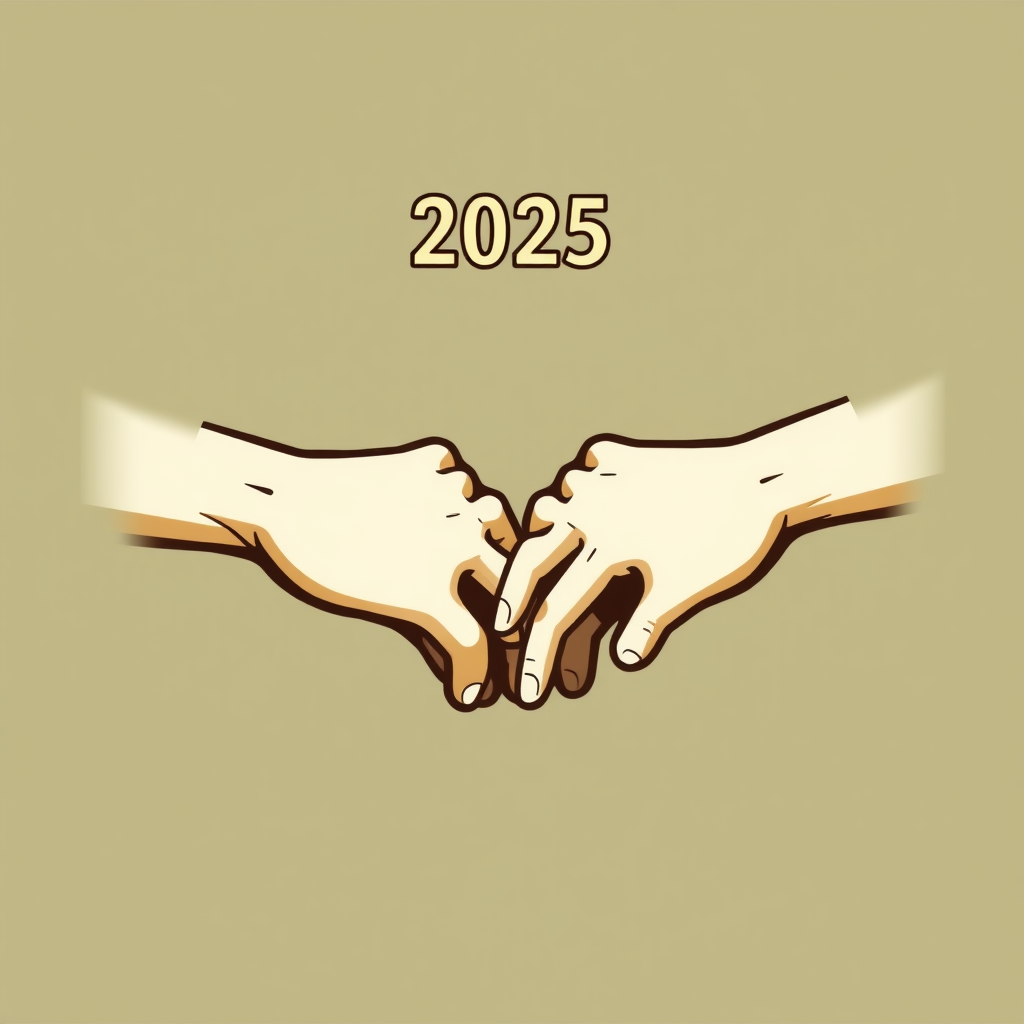Upward Thrust of Solidarity: Two or more hands intertwined and angled upwards, conveying a sense of empowerment, collective struggle, and aspiration for progress. The '2025' could be placed at the peak or as a supportive base for the hands, indicating the focus year of the alliance.