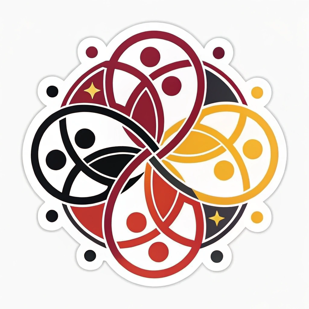 Abstract interlocking shapes: Diverse geometric forms (circles, squares, organic blobs) in varied or unified protest colors (e.g., red, black, yellow), overlapping and connecting to symbolize different individuals/groups forming a cohesive unit for collective action.