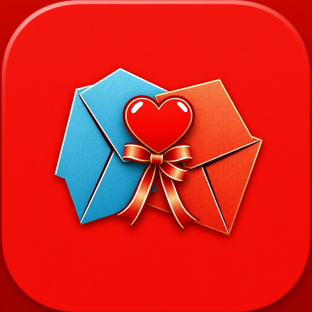 Two envelopes intertwined with a ribbon and a heart, symbolizing a connection between two lovers.