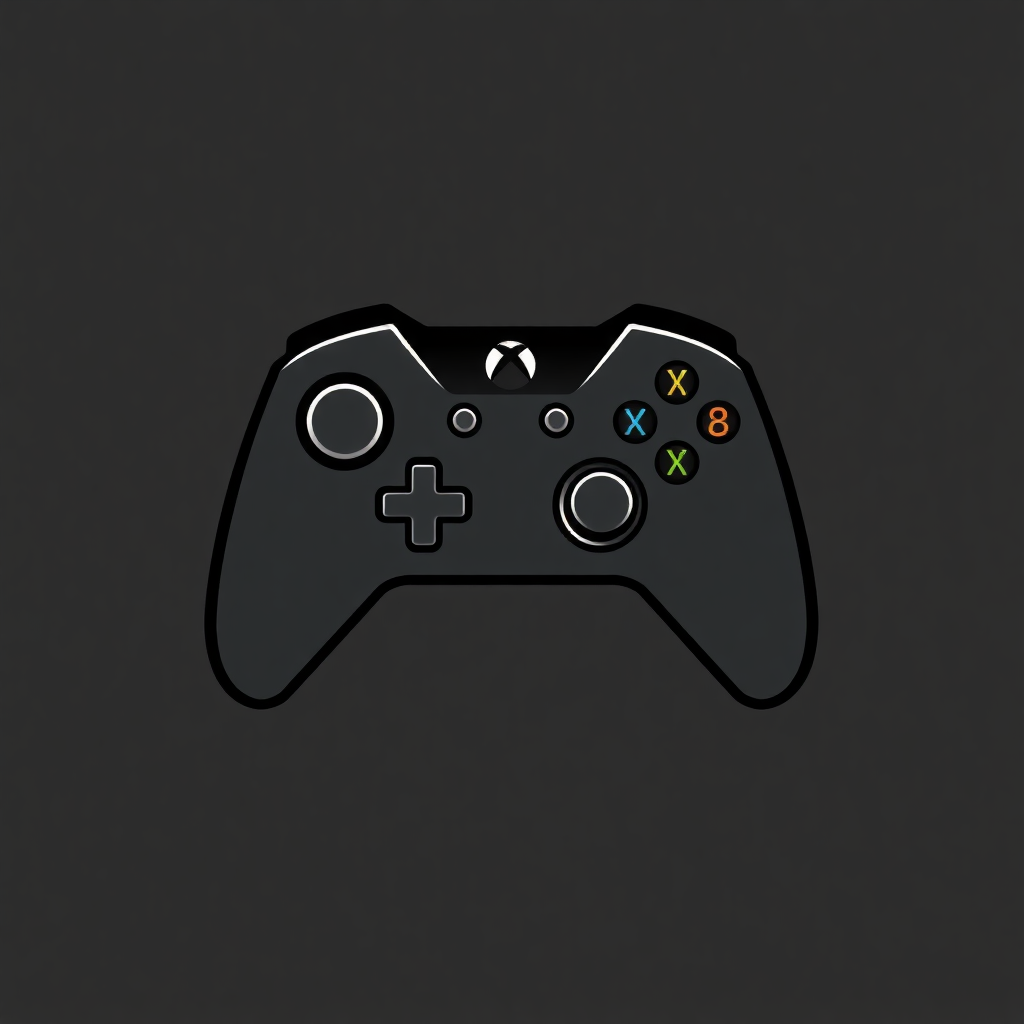 The image is a black Xbox wireless controller. It is a simple and minimalistic design with a black background. The controller has a rectangular shape with four buttons on the top, two on the left side, and three on the right side. The buttons are arranged in a grid-like pattern, with a plus sign in the center. There are also two directional buttons, a directional pad, and four action buttons. On the top right corner, there is a small X symbol, which is likely the Xbox logo. The overall design of the controller is simple and modern.