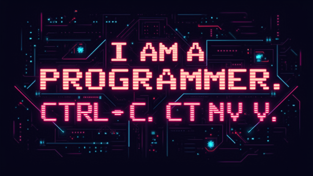A retro-futuristic terminal screen aesthetic displaying an empowering message or a famous quote from a woman in tech, e.g., 'I am a Programmer. I have no life.CTRL+C, CTRL+V.'