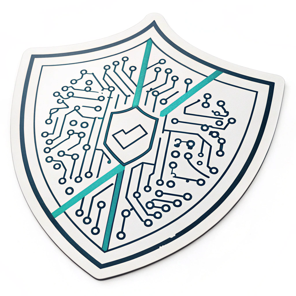 Icon Idea: A minimalist shield icon where the main body is filled with a dense, abstract encrypted circuitry pattern. A single, distinct glowing circuit line could highlight the shield's border or a central protective element.