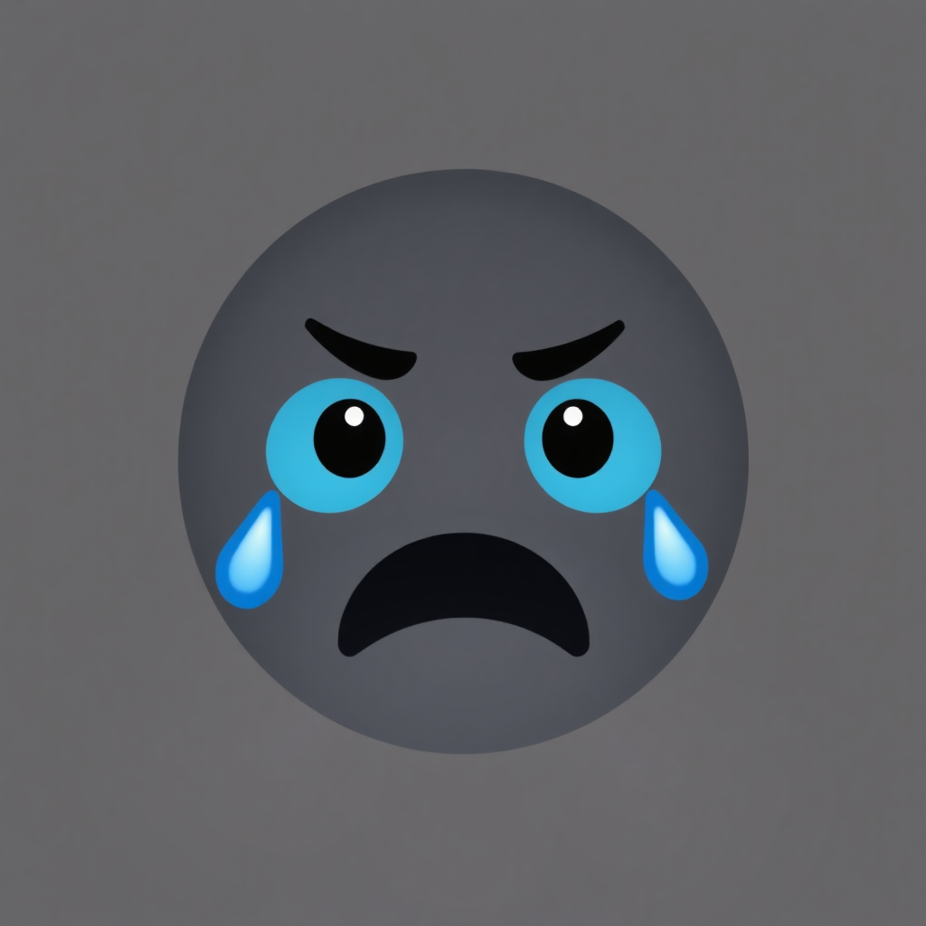 The image shows a sad emoji with blue eyes and tears streaming down its face, conveying a feeling of sadness and despair.