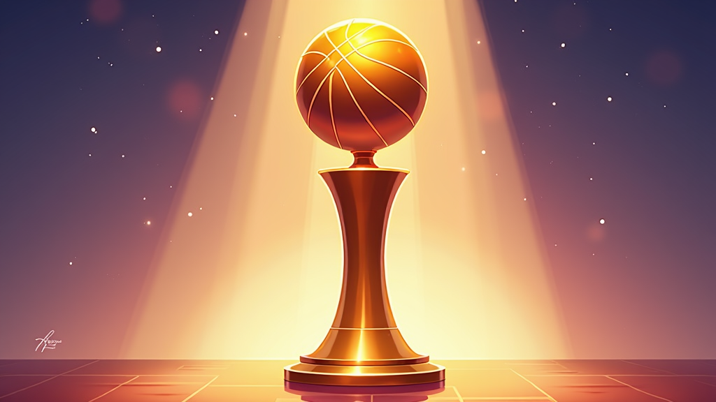 A pencil sketch of the NBA Championship Trophy standing upright. The trophy features a golden basketball perched on top of a pedestal. Sharpened lines and shading highlight the metallic sheen of the ball and the linear grooves of the stand. The artist has captured the reflective surface, showing subtle reflections of light.