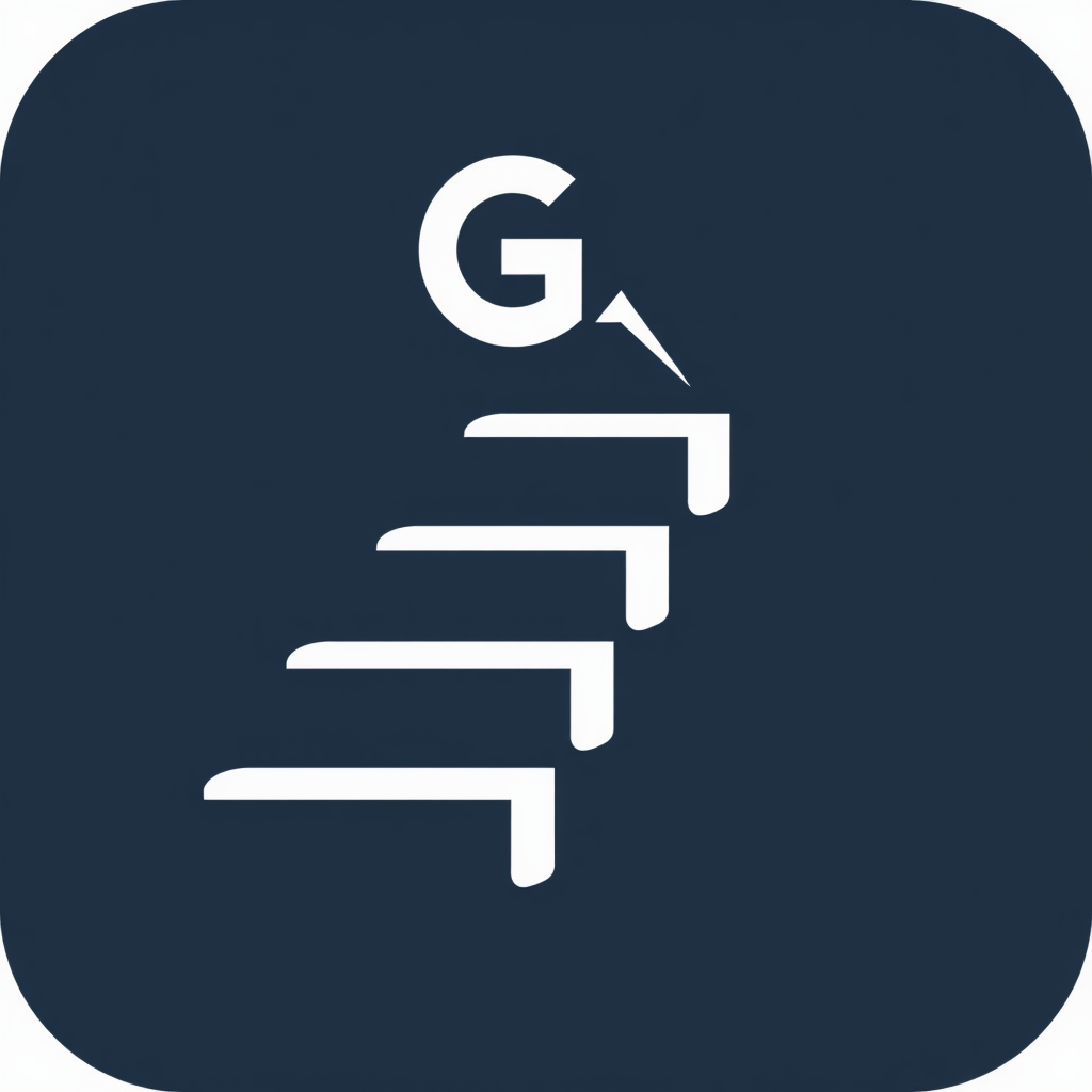 The Summit Stairway: A clean, modern staircase graphic where the top step subtly forms part of a stylized 'G' (for Grind) or transitions into a simplified peak symbol, emphasizing achievement through persistent effort.
