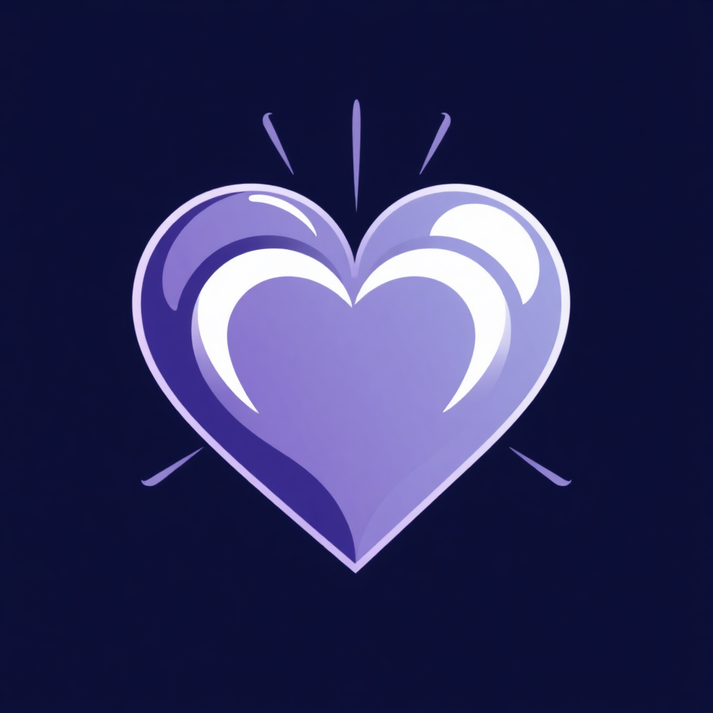 The image shows a purple heart on a dark blue background.