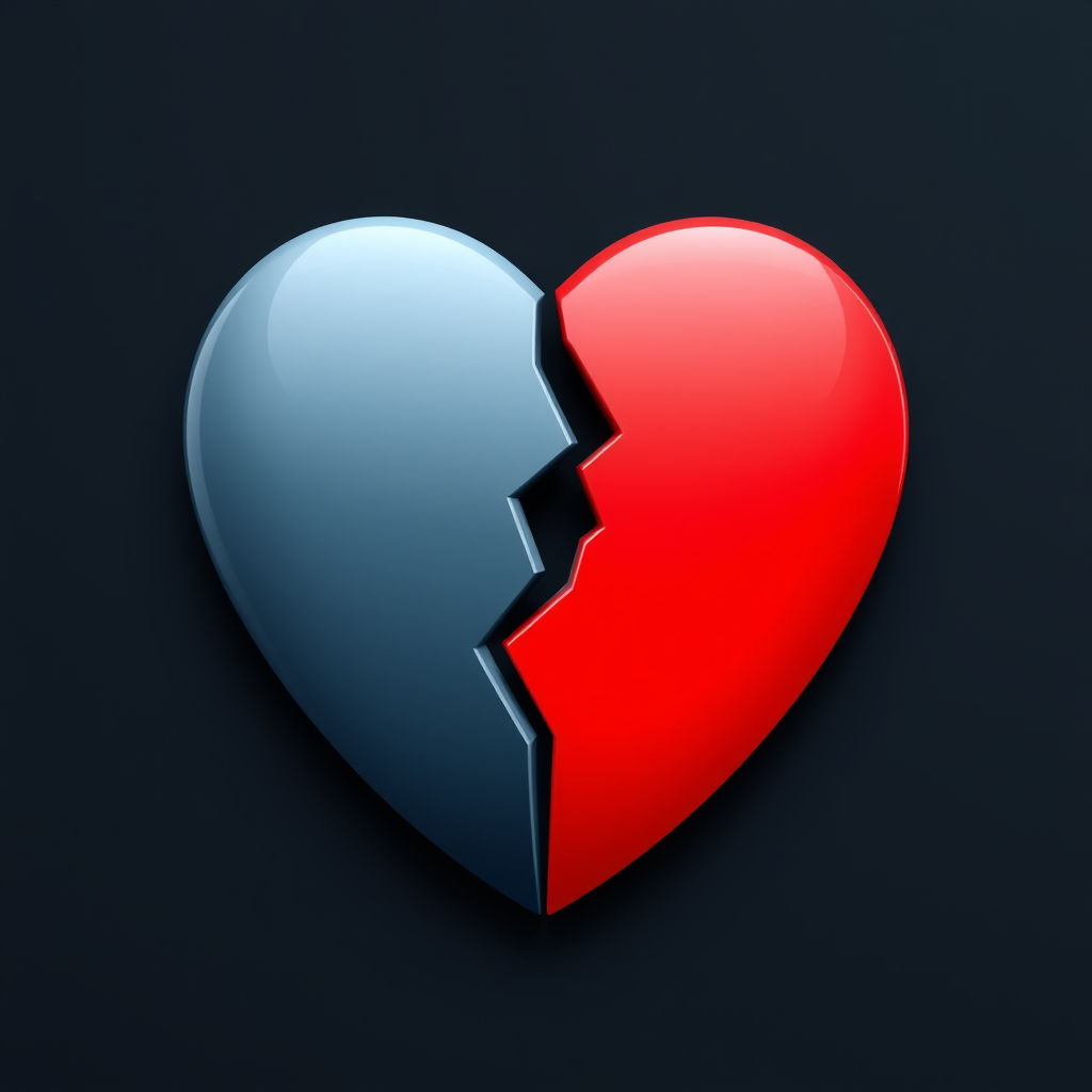 A heart icon split into two pieces with jagged edges.