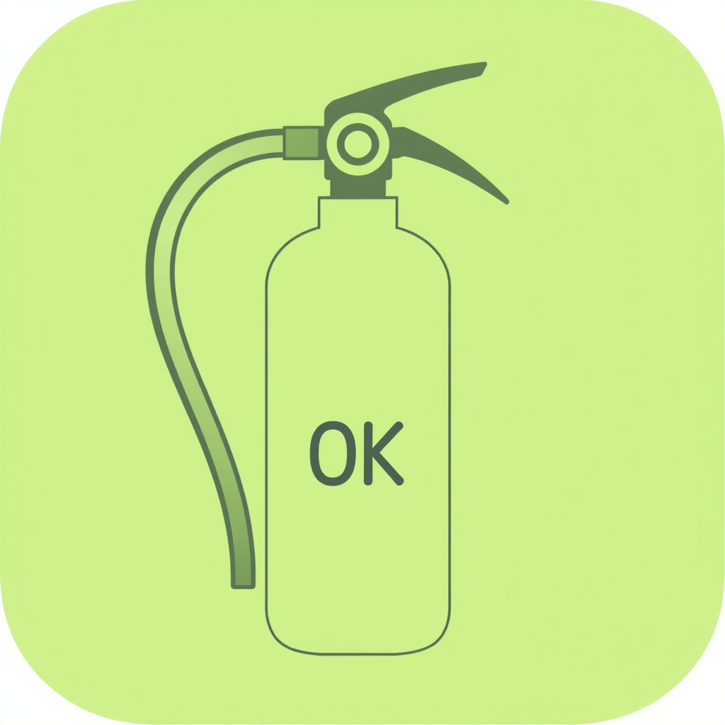 Fire extinguisher with 'OK' mark.