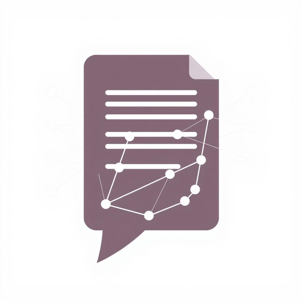 Interconnected nodes forming the shape of a speech bubble or a document page, representing the network structure of language models.