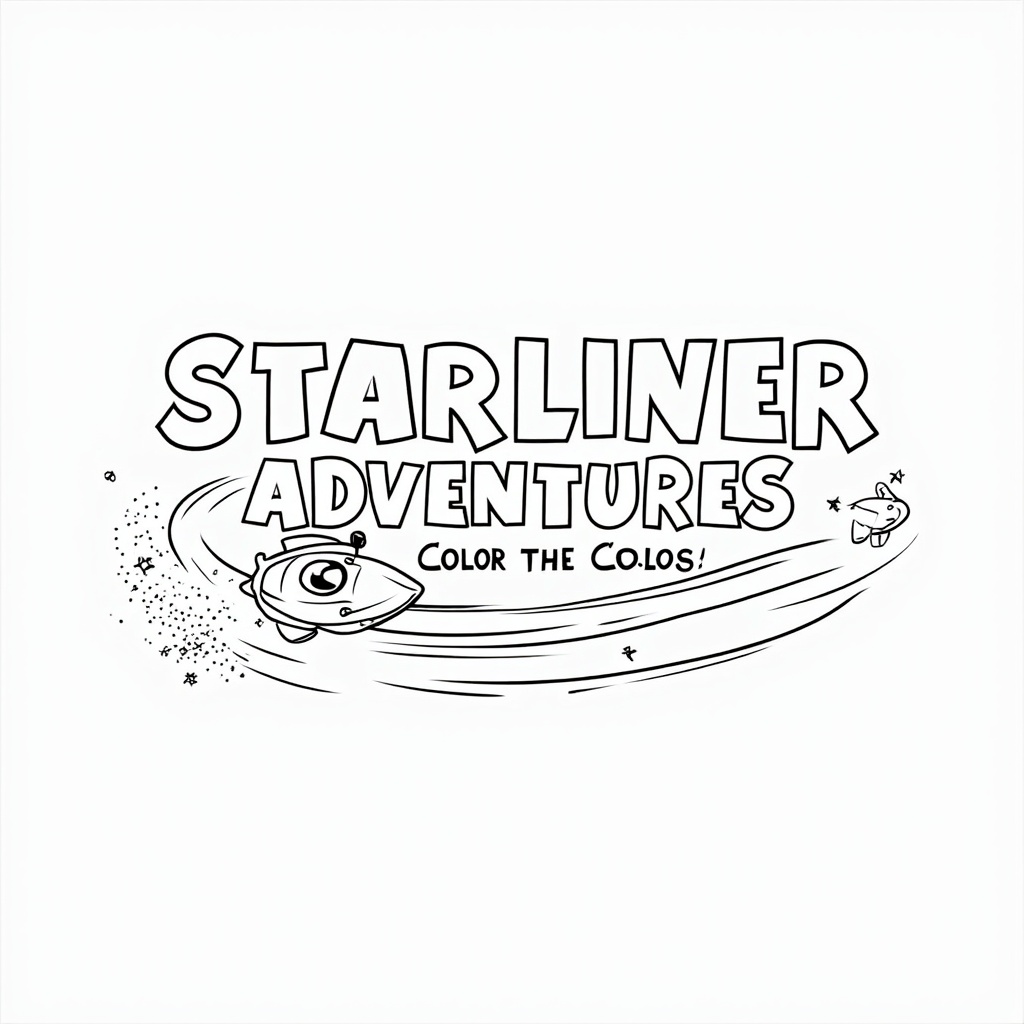 Simple Logo Idea (for the coloring book series): Title 'Starliner Adventures: Color the Cosmos' with 'Starliner Adventures' in a bold, space-themed font. A small, dynamic graphic of the Starliner in orbit or launching could accompany the text.