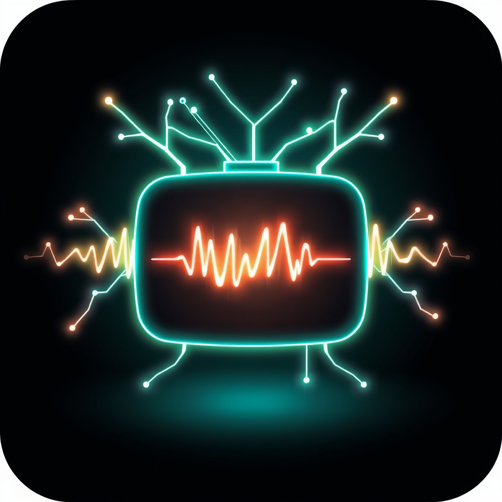 Abstract Neural Pulse Icons: Icons that move beyond literal television shapes, instead focusing on a central node or core element that pulses with light. From this core, branching, glowing lines (representing synapses or data pathways) would extend outwards, forming abstract neural patterns. Different colors or pulse rhythms could signify various AI states or specific smart functions.
