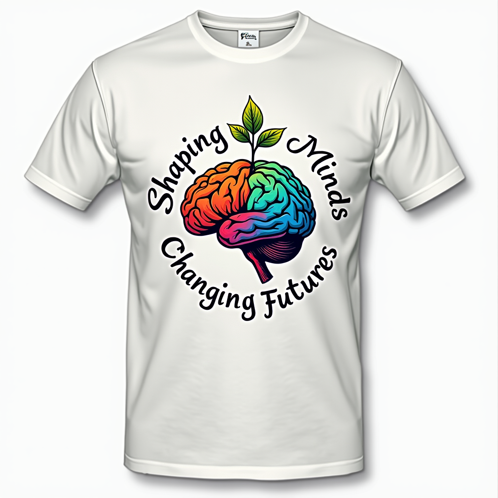 A stylized brain graphic with a small sapling growing from it, with the text 'Shaping Minds' curved around the brain and 'Changing Futures' below the sapling.