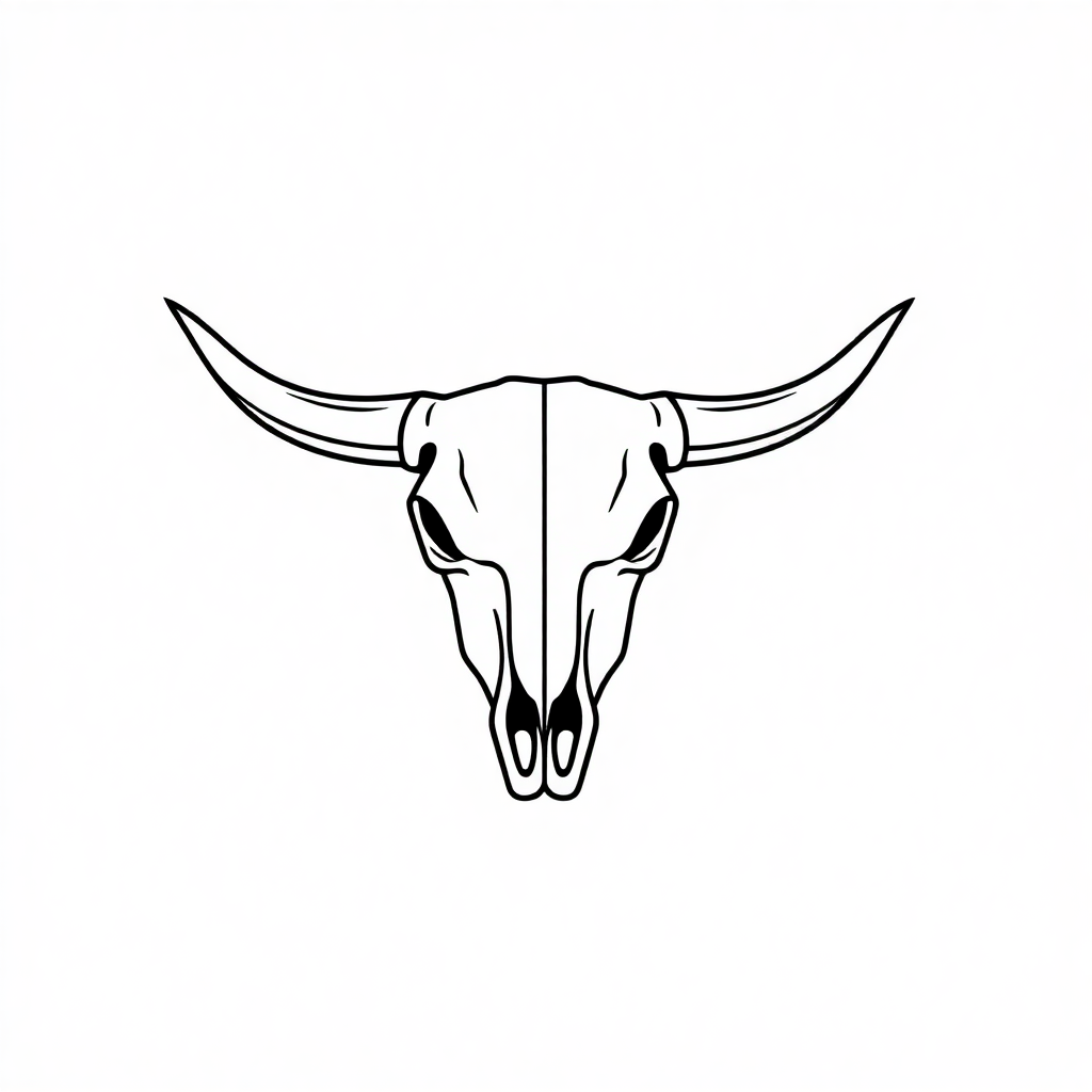 A minimalist line drawing of a bull skull, focusing on its elegant structure, using a single continuous line.