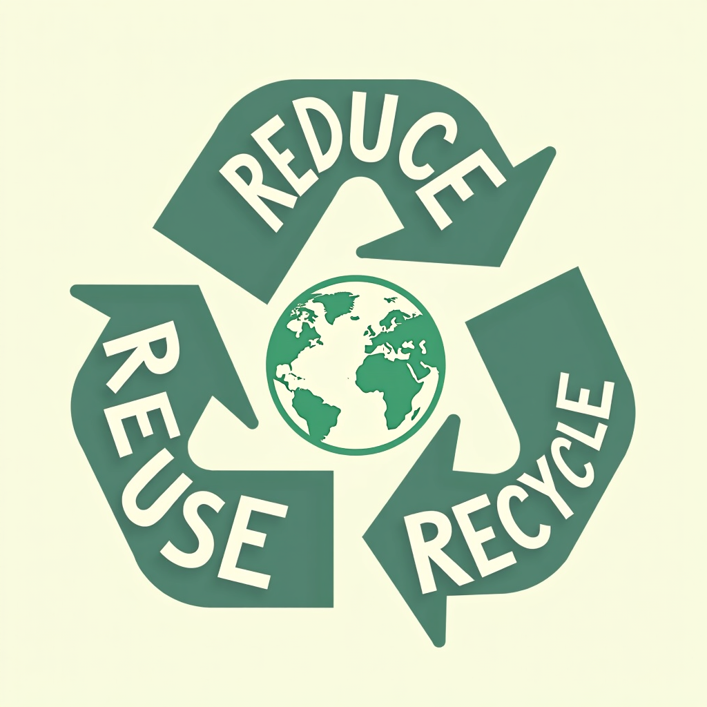 The words 'Reduce,' 'Reuse,' and 'Recycle' arranged in a continuous circular or flowing arrow design, visually representing the cyclical process, perhaps with a subtle Earth graphic in the center or background.