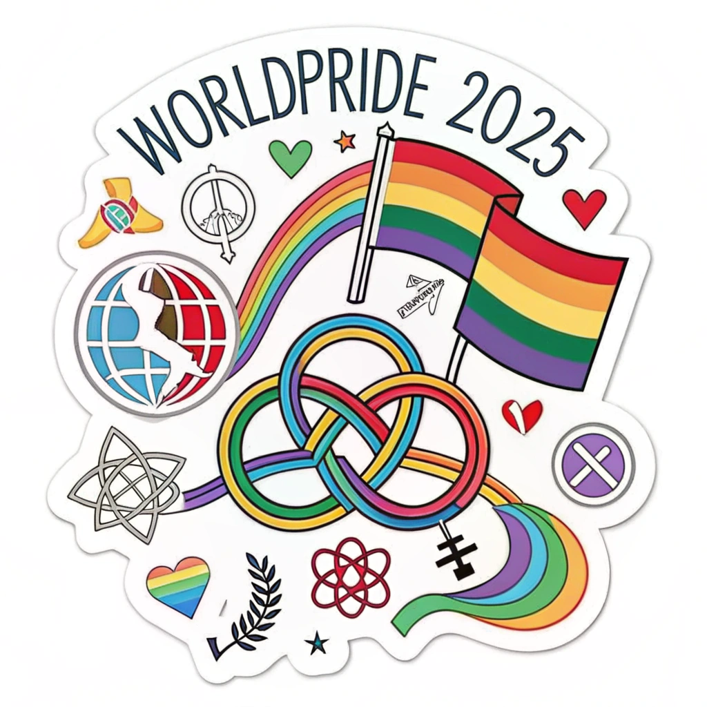 Original English text: WorldPride 2025 Sticker Designs - Interwoven Pride: LGBTQ+ Symbol Medley