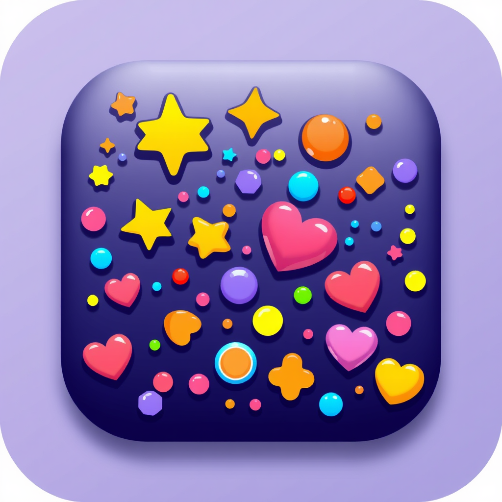 Stylized confetti icon featuring different shapes like stars, circles, and hearts in a vibrant palette.