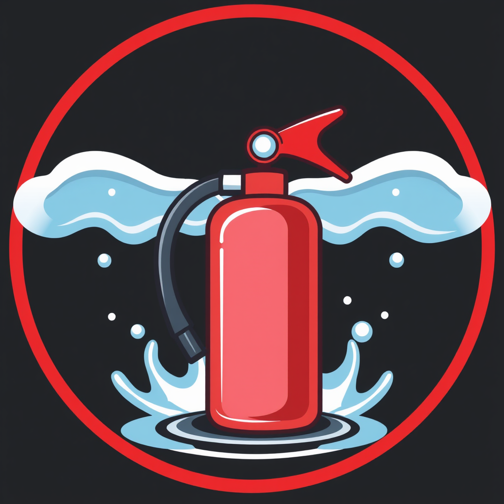 A stylized fire extinguisher emitting a stream of water forming a protective barrier.