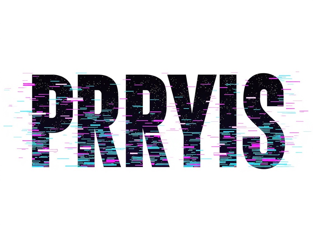 A design where the movie title itself is the primary visual element, heavily distorted with datamoshing, scanlines, and chromatic aberration, almost unreadable yet stylistically impactful.