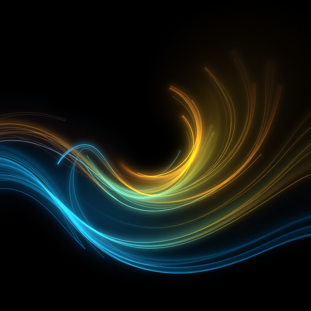 Sub-design Idea 1: Emergent Complexity Swirls - Several simple swirling lines gradually intertwine and increase in density towards a focal point, visually representing AI generating complex outputs from simpler inputs. Colors could shift from cool to warm to show progression.