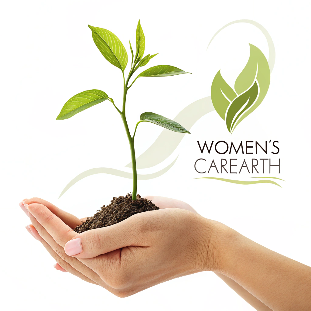 A nurturing hand holding a sprouting plant, representing the care and attention needed for women's health and well-being.