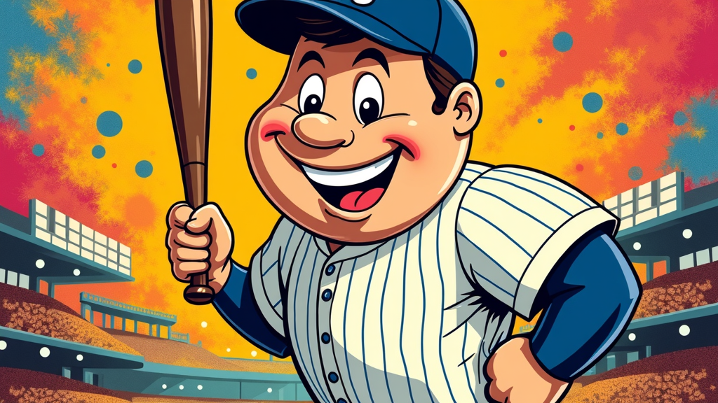 1960s Pop Art Icon Babe: Transform Babe Ruth into a Pop Art icon, using techniques reminiscent of Andy Warhol or Roy Lichtenstein. Employ bright, bold, contrasting colors, Ben-Day dots, screen-print effects, and repetition to explore his enduring status as a cultural phenomenon in a later era.