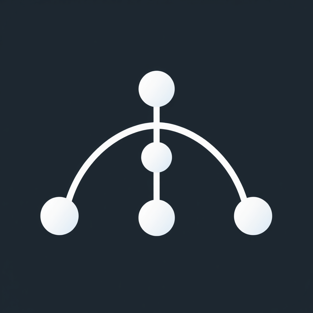 A minimalist icon featuring three primary nodes connected by clean, arcing lines, perhaps using a gradient fill to imply data flow or processing.