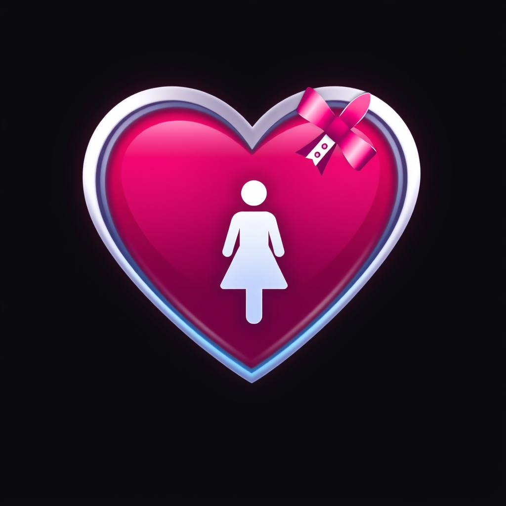 A heart encompassing the female symbol, with a ribbon accent.