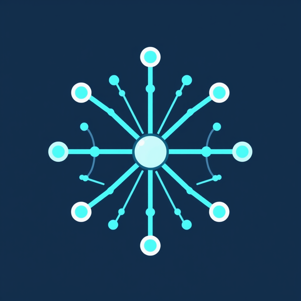 Simplified neural network with an 'emerging' element (light or new shape) signifying AI generation.