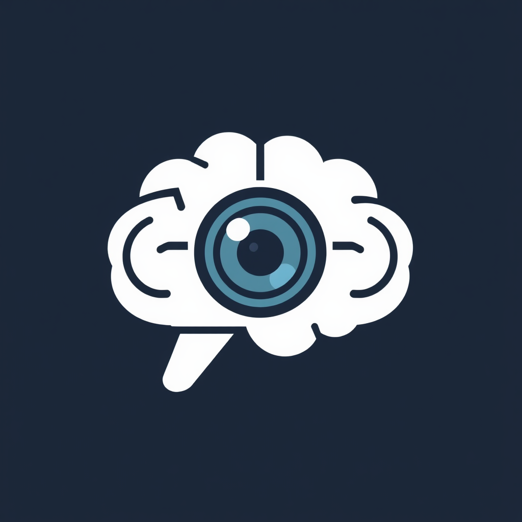 A camera lens icon morphing into or combined with a simplified brain shape, representing AI processing visual data.