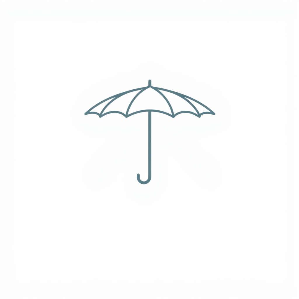 Icon: A simple, clean-line umbrella silhouette positioned directly above a minimalist cloud shape.