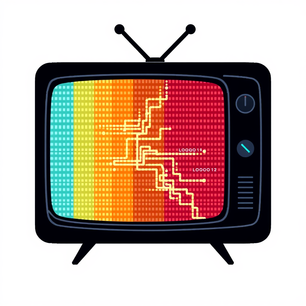 Data Stream TV: A television icon with pixelated data streams flowing into or across its screen, perhaps coalescing into a recognizable TV or AI symbol, suggesting intelligent content processing.