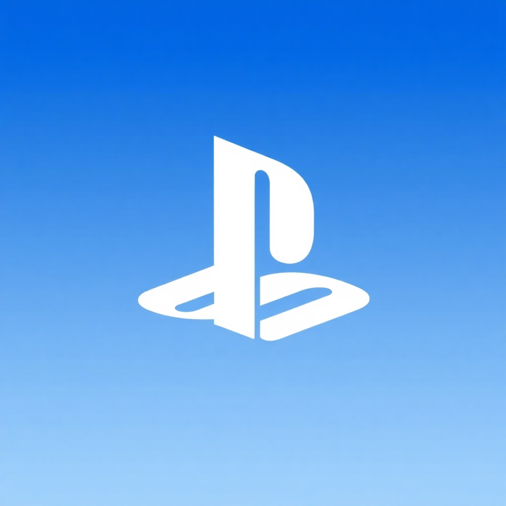 The image is a square with a blue background. In the center of the square, there is a white PlayStation logo. The logo is in the shape of a letter P with a curved line running through it. The letter is slightly tilted to the right, giving it a 3D effect. The overall design is simple and minimalistic.